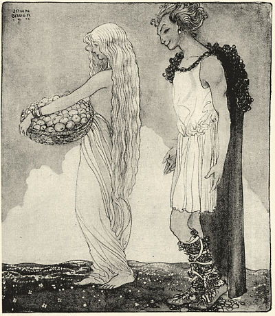 Idun, diosa de la eterna juventud, con Loki