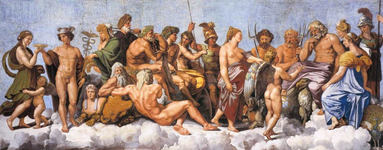 La asamblea de los dioses, con los 12 olímpicos (Loggia di Psiche) de Rafael